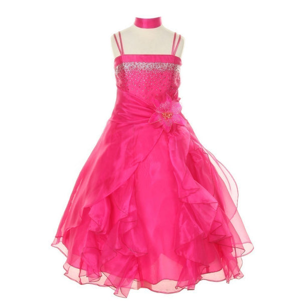 Cinderella Couture Little Girls Fuchsia Crystal Organza Cascade Ruffle Dress 2-6 - SophiasStyle.com
