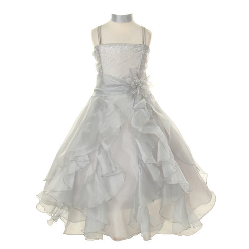 Cinderella Couture Little Girls Silver Crystal Organza Cascade Ruffle Dress 2-6 - SophiasStyle.com