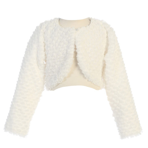 Baby Girls Ivory Long Sleeved Single Button Faux Fur Bolero 24M - SophiasStyle.com