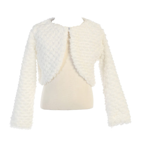Lito Big Girls White Faux Fur Soft Swirl Long Sleeved Stylish Bolero 6-10 - SophiasStyle.com