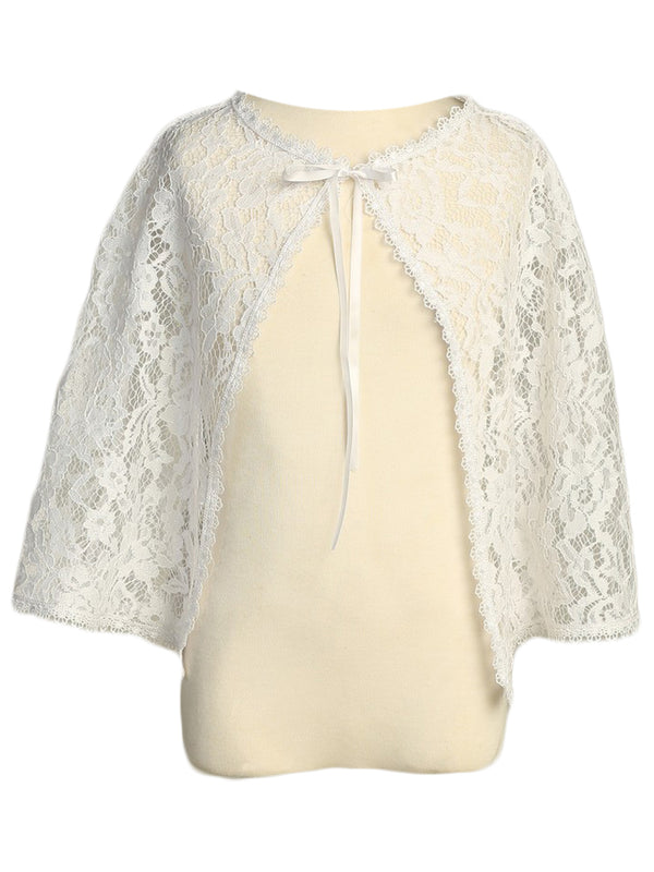 Lito Girls White Ribbon Tie Lace Communion Junior Bridesmaid Cape 2-10 - SophiasStyle.com