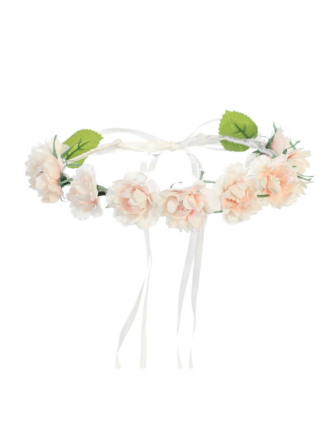 Girls White Flower Embellished Ribbon Back Special Occasion Hair Wreath Crown - SophiasStyle.com