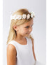 Girls White Flower Embellished Ribbon Back Special Occasion Hair Wreath Crown - SophiasStyle.com