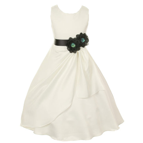 Little Girls Ivory Black Bridal Dull Satin Sequin Flowers Occasion Dress 2-6 - SophiasStyle.com