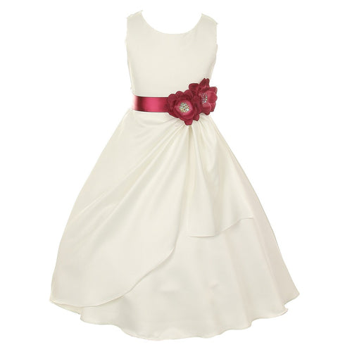 Little Girls Ivory Burgundy Bridal Dull Satin Sequin Flowers Occasion Dress 2-6 - SophiasStyle.com