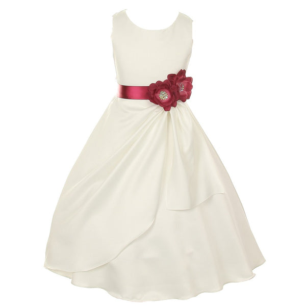 Little Girls Ivory Burgundy Bridal Dull Satin Sequin Flowers Occasion Dress 2-6 - SophiasStyle.com