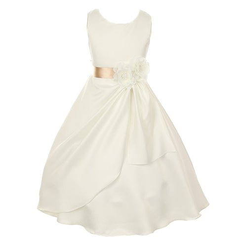 Little Girls Ivory Champagne Bridal Dull Satin Sequin Flowers Occasion Dress 2-6 - SophiasStyle.com