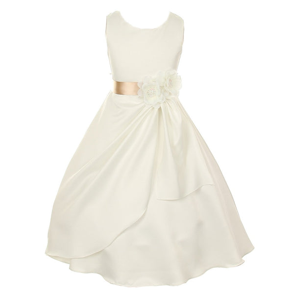 Little Girls Ivory Champagne Bridal Dull Satin Sequin Flowers Occasion Dress 2-6 - SophiasStyle.com