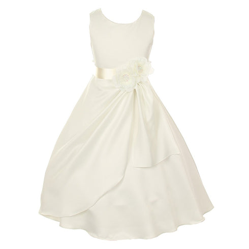 Little Girls Ivory Bridal Dull Satin Sequin Flowers Occasion Dress 2-6 - SophiasStyle.com
