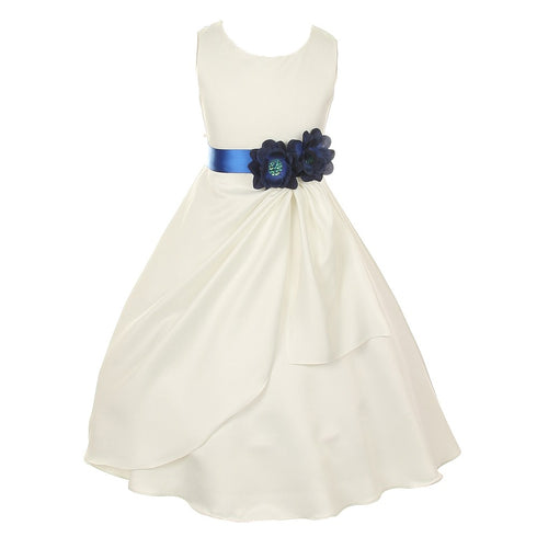 Little Girls Ivory Blue Bridal Dull Satin Sequin Flowers Occasion Dress 2-6 - SophiasStyle.com