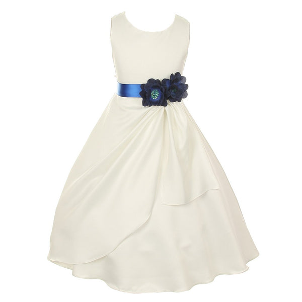 Little Girls Ivory Blue Bridal Dull Satin Sequin Flowers Occasion Dress 2-6 - SophiasStyle.com