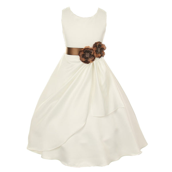 Little Girls Ivory Mocha Bridal Dull Satin Sequin Flowers Occasion Dress 2-6 - SophiasStyle.com