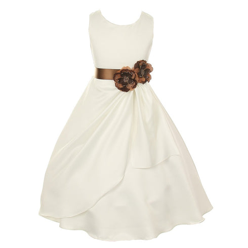 Little Girls Ivory Mocha Bridal Dull Satin Sequin Flowers Occasion Dress 2-6 - SophiasStyle.com