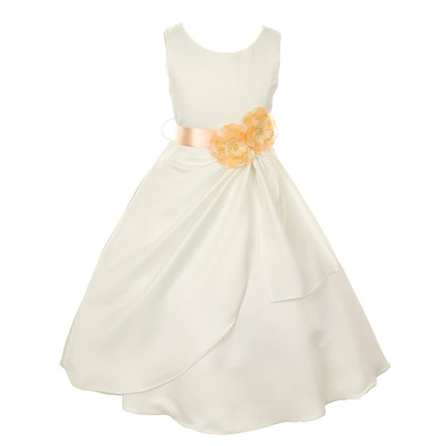 Little Girls Ivory Peach Bridal Dull Satin Sequin Flowers Occasion Dress 2-6 - SophiasStyle.com