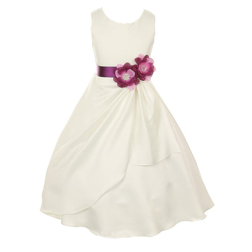Little Girls Ivory Plum Bridal Dull Satin Sequin Flowers Occasion Dress 2-6 - SophiasStyle.com