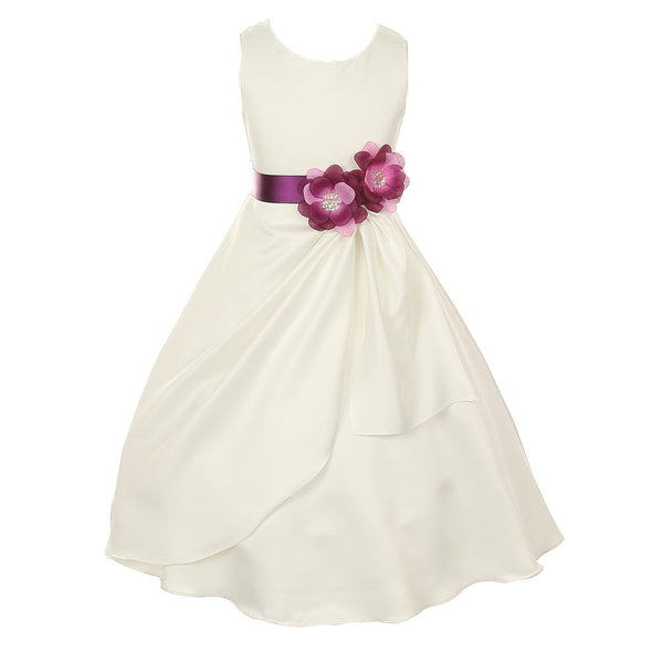 Little Girls Ivory Plum Bridal Dull Satin Sequin Flowers Occasion Dress 2-6 - SophiasStyle.com