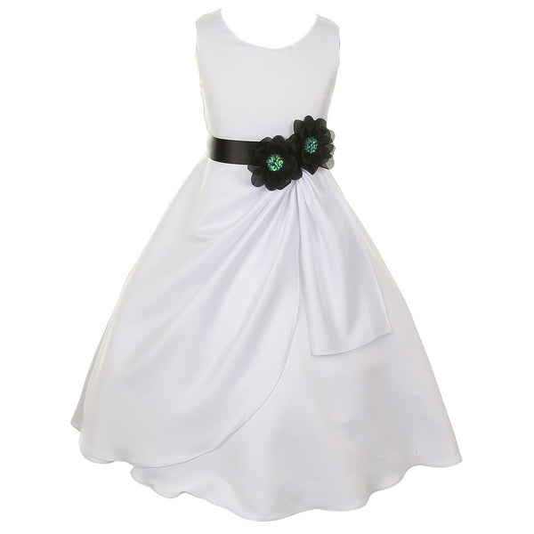 Little Girls White Black Bridal Dull Satin Sequin Flowers Occasion Dress 2-6 - SophiasStyle.com