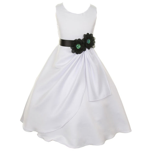 Big Girls White Black Bridal Dull Satin Sequin Flowers Occasion Dress 8-14 - SophiasStyle.com
