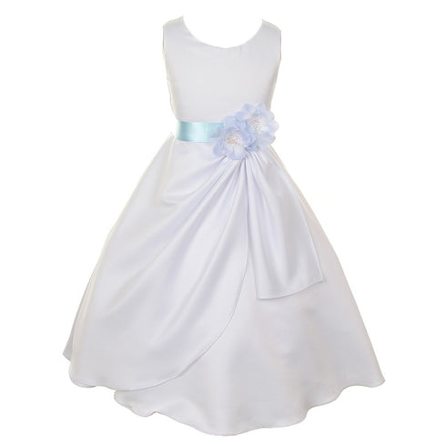 Little Girls White Blue Bridal Dull Satin Sequin Flowers Occasion Dress 2-6 - SophiasStyle.com