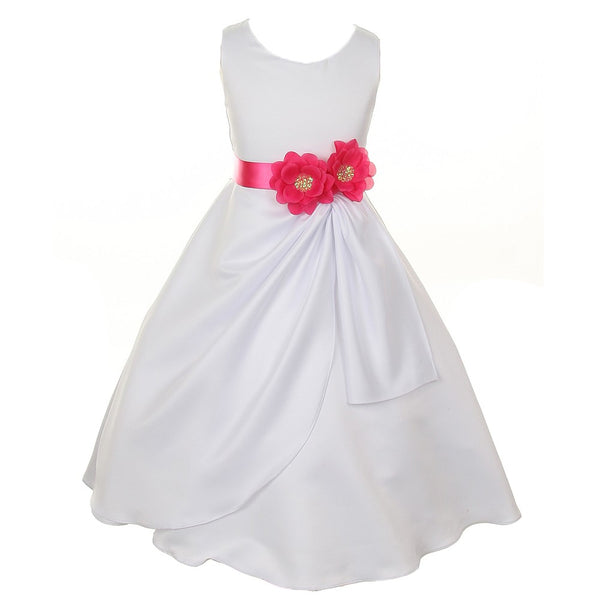 Little Girls White Fuchsia Bridal Dull Satin Sequin Flowers Occasion Dress 2-6 - SophiasStyle.com