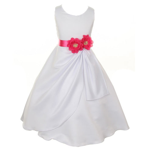 Big Girls White Fuchsia Bridal Dull Satin Sequin Flowers Occasion Dress 8-14 - SophiasStyle.com