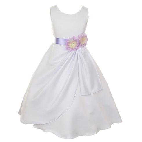 Big Girls White Lilac Bridal Dull Satin Sequin Flowers Occasion Dress 8-14 - SophiasStyle.com
