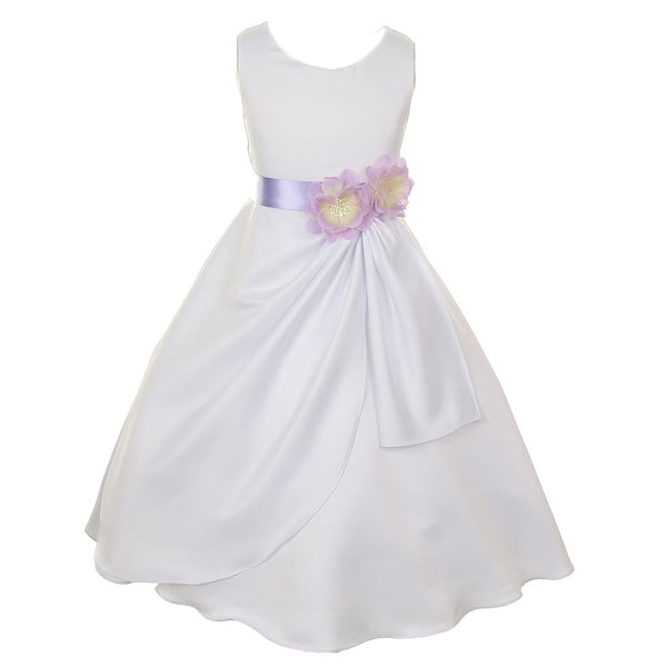 Big Girls White Lilac Bridal Dull Satin Sequin Flowers Occasion Dress 8-14 - SophiasStyle.com