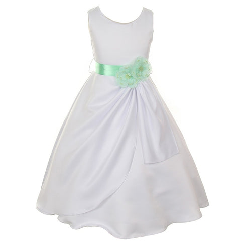 Little Girls White Mint Bridal Dull Satin Sequin Flowers Occasion Dress 2-6 - SophiasStyle.com