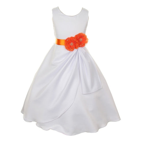 Little Girls White Orange Bridal Dull Satin Sequin Flowers Occasion Dress 2-6 - SophiasStyle.com