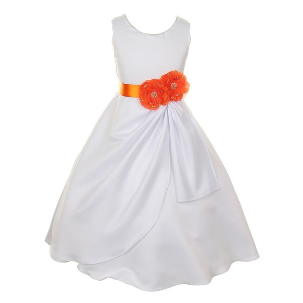 Little Girls White Orange Bridal Dull Satin Sequin Flowers Occasion Dress 2-6 - SophiasStyle.com