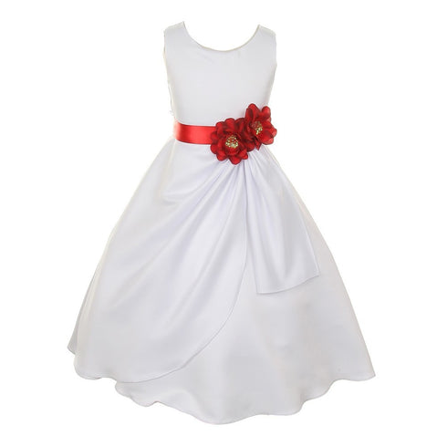 Big Girls White Red Bridal Dull Satin Sequin Flowers Occasion Dress 8-14 - SophiasStyle.com