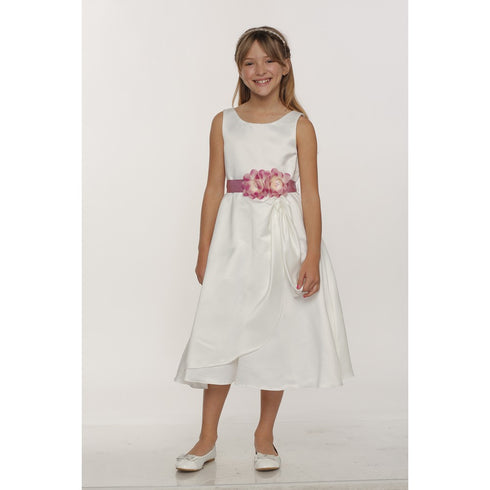 Big Girls White Pink Bridal Dull Satin Sequin Flowers Occasion Dress 8-14 - SophiasStyle.com