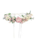 Girls Pink White Flower Adorned Ribbon Back Special Occasion Hair Wreath Crown - SophiasStyle.com