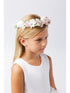 Girls Pink White Flower Adorned Ribbon Back Special Occasion Hair Wreath Crown - SophiasStyle.com