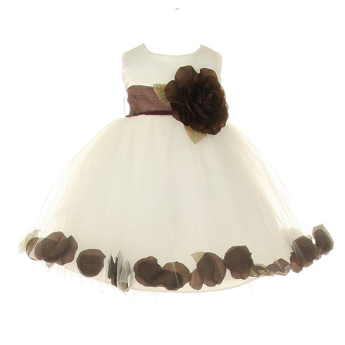 Baby Girls Ivory Brown Petal Adorned Satin Tulle Flower Girl Dress 6-24M - SophiasStyle.com