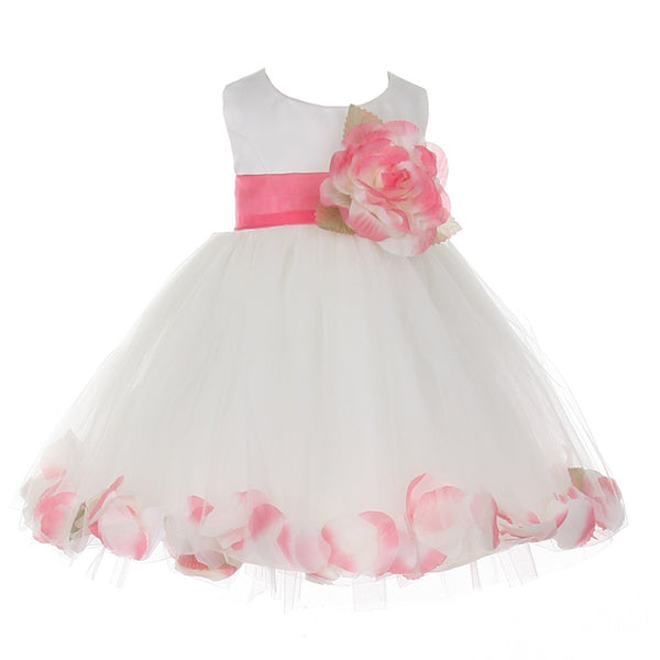 Baby Girls Ivory Coral Petal Adorned Satin Tulle Flower Girl Dress 6-24M - SophiasStyle.com