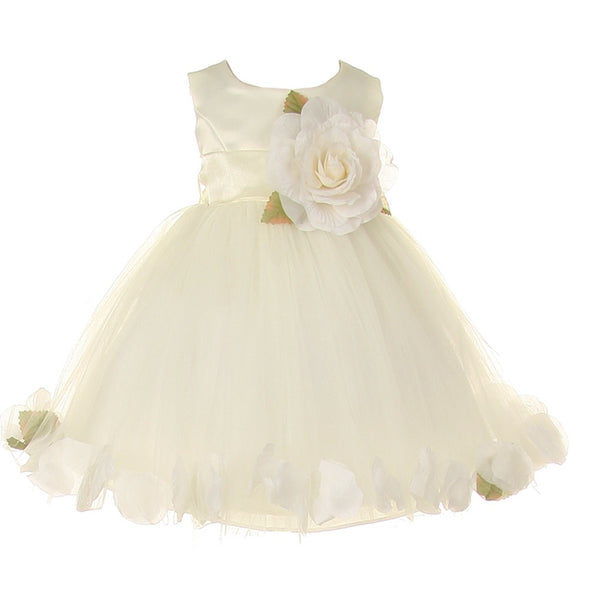 Baby Girls Ivory Petal Adorned Satin Tulle Flower Girl Dress 6-24M - SophiasStyle.com