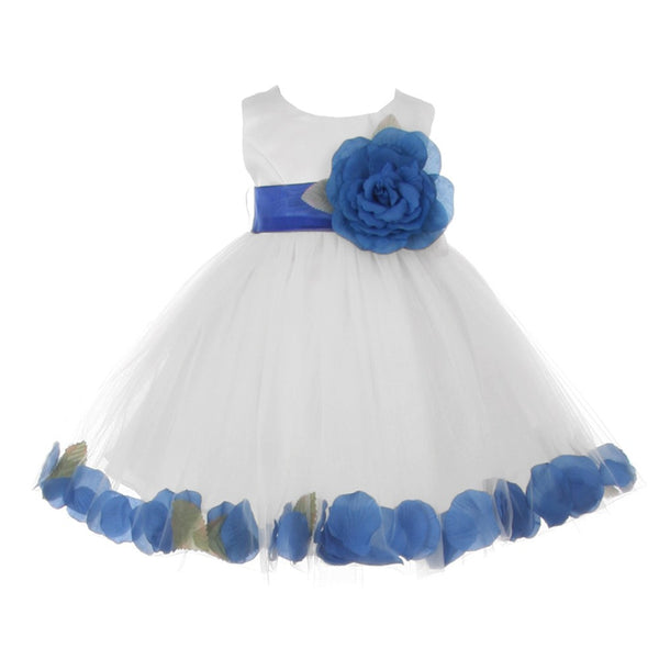 Baby Girls Ivory Royal Blue Petal Adorned Satin Tulle Flower Girl Dress 6-24M - SophiasStyle.com