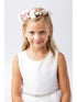 Girls Pink White Big Central Flower Ribbon Back Special Occasion Floral Crown - SophiasStyle.com