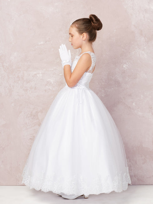 Tip Top Kids Big Girls White Lace Hem Mesh Jacket Communion Dress 7-18 - SophiasStyle.com