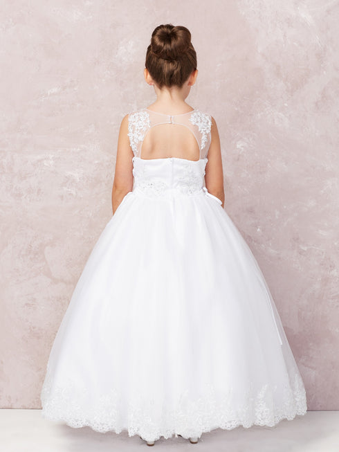 Big Girls White Embroidered Lace Hem Mesh Bolero Plus Size Communion Dress 6-20X - SophiasStyle.com