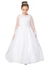 Big Girls White Embroidered Lace Hem Mesh Bolero Plus Size Communion Dress 6-20X - SophiasStyle.com