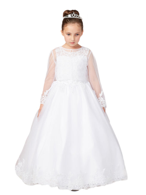 Tip Top Kids Big Girls White Lace Hem Mesh Jacket Communion Dress 7-18 - SophiasStyle.com