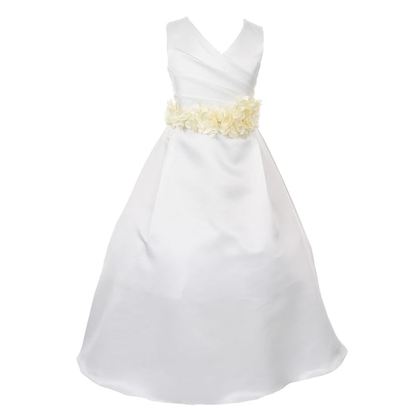 Big Girls Ivory Flower Sash Full Length Bridal Junior Bridesmaid Dress 16 - SophiasStyle.com