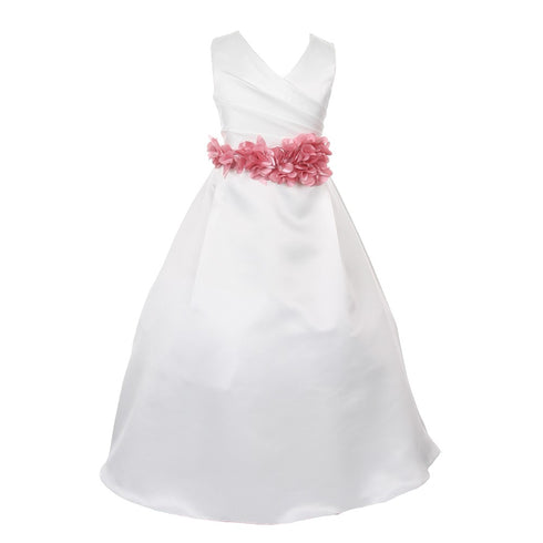 Little Girls Ivory Color Choice Sash Full Length Bridal Flower Girl Dress 2-6 - SophiasStyle.com