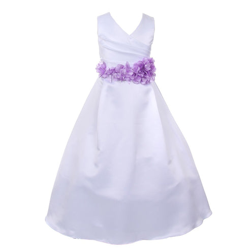 Big Girls White Lavender Flower Sash Full Bridal Junior Bridesmaid Dress 16 - SophiasStyle.com