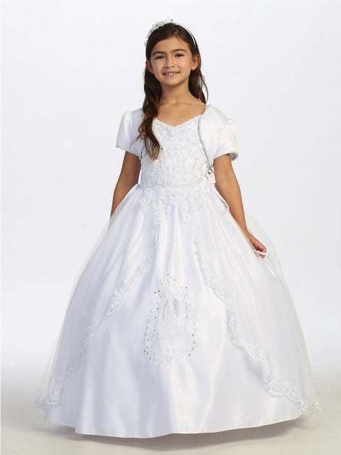 Big Girls White Lace Embroidery Split Skirt Communion Dress 7-18 - SophiasStyle.com