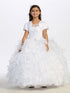 Big Girls White Embroidery Ruffled Bolero Glitter Communion Dress 7-18 - SophiasStyle.com