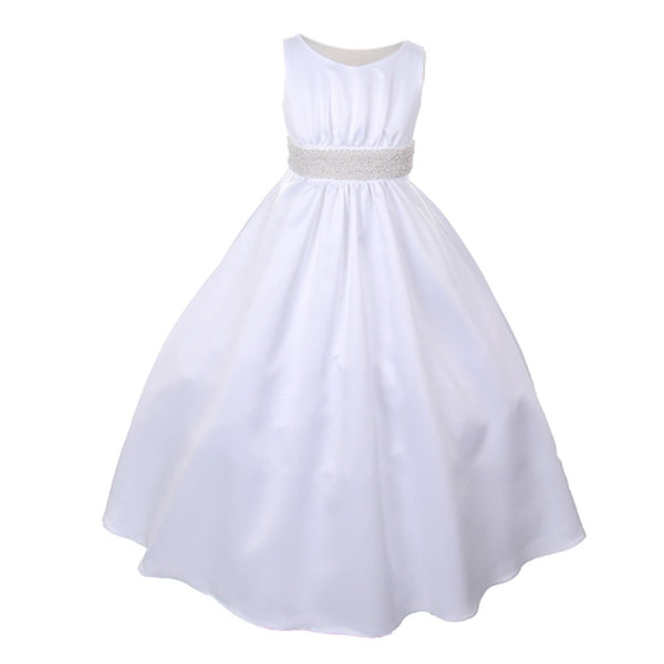 Cinderella Couture Big Girls White Pearls Waistband Flower Girl Dress 8 - SophiasStyle.com