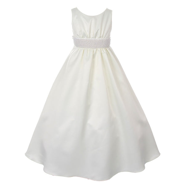Cinderella Couture Big Girls Ivory Pearls Waistband Flower Girl Dress 8-16 - SophiasStyle.com